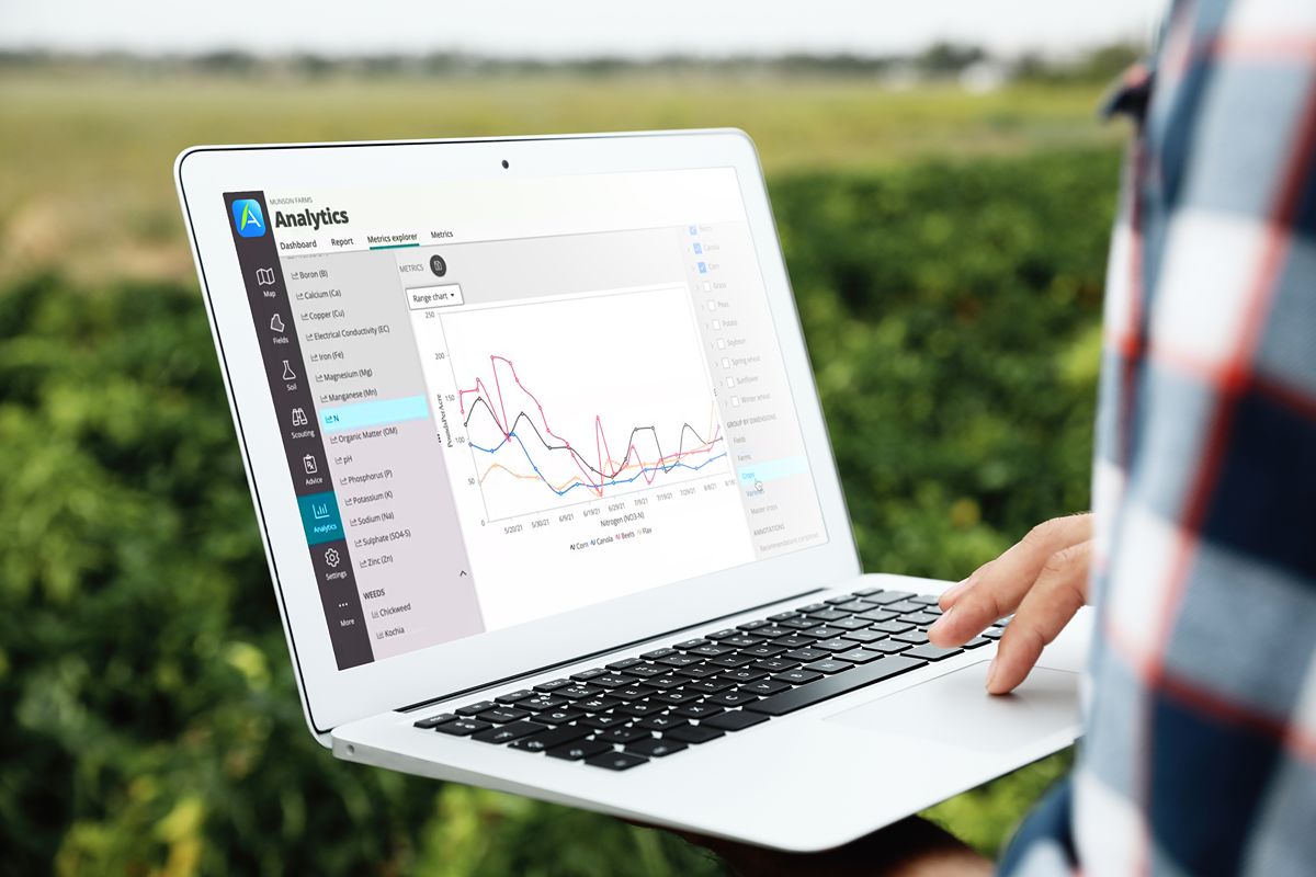 Person using FarmQA software in the field.
